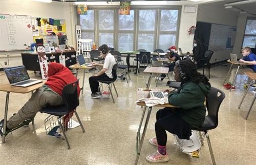  Students working hard on their I-Ready Assessments